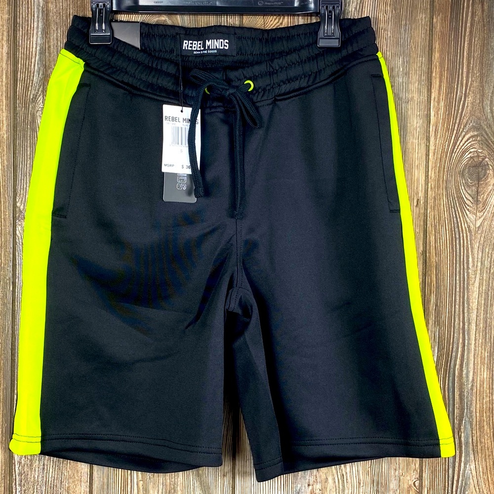 Rebel Minds Black Neon Green Draw String Shorts